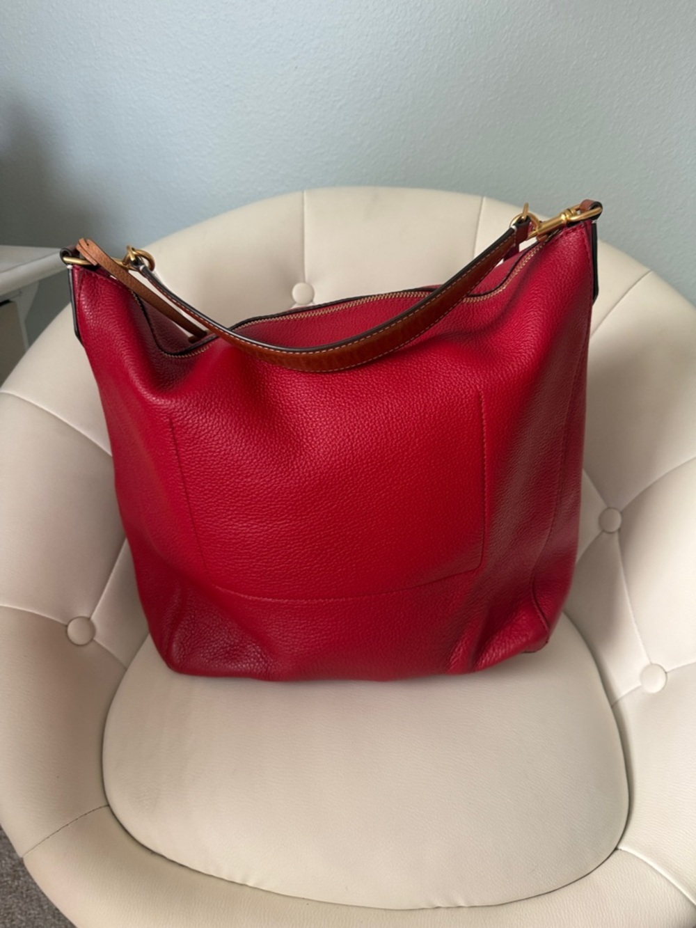 Tory Burch Perry Slouchy Hobo Bag Color Red Apple Pebbled Leather Women's - Picture 2 of 13